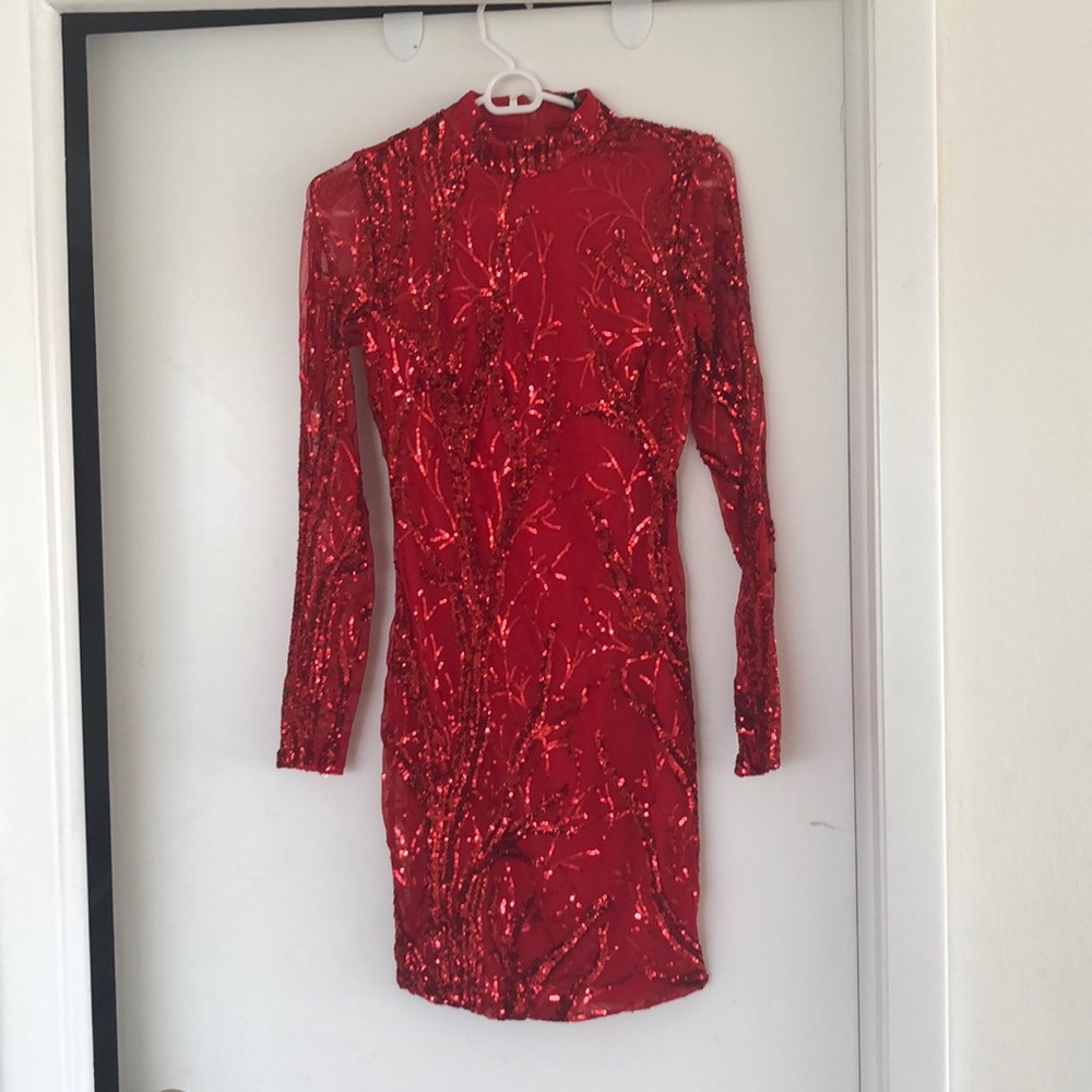 Red sequin holiday dress